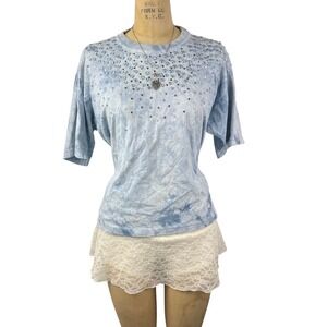 Vtg Short Sleeve Rhinestone Studded Top 90's Whimsigoth Mermaidcore Fairy